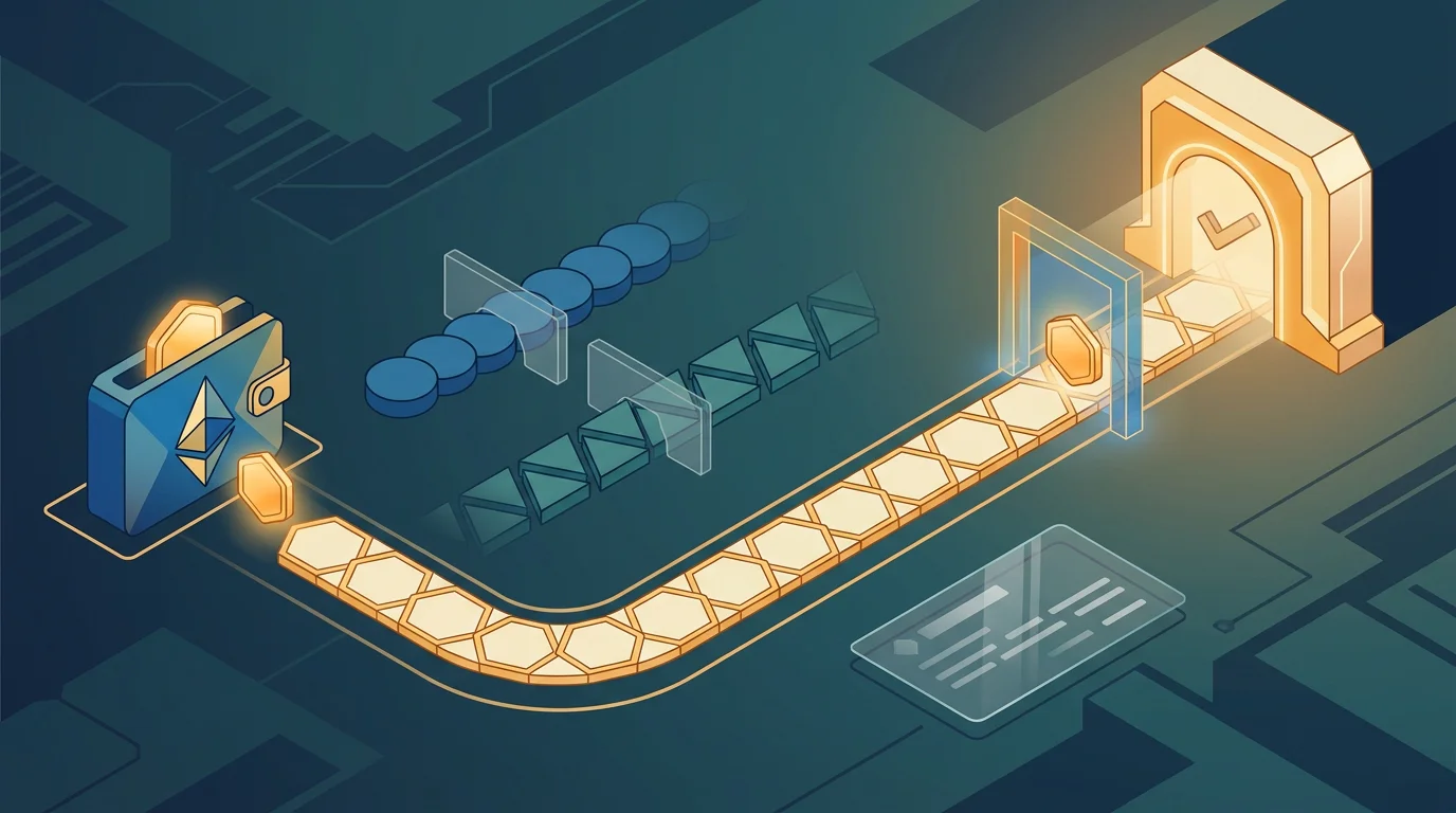 Ilustrasi deposit kripto dengan padanan aset, rangkaian dan alamat