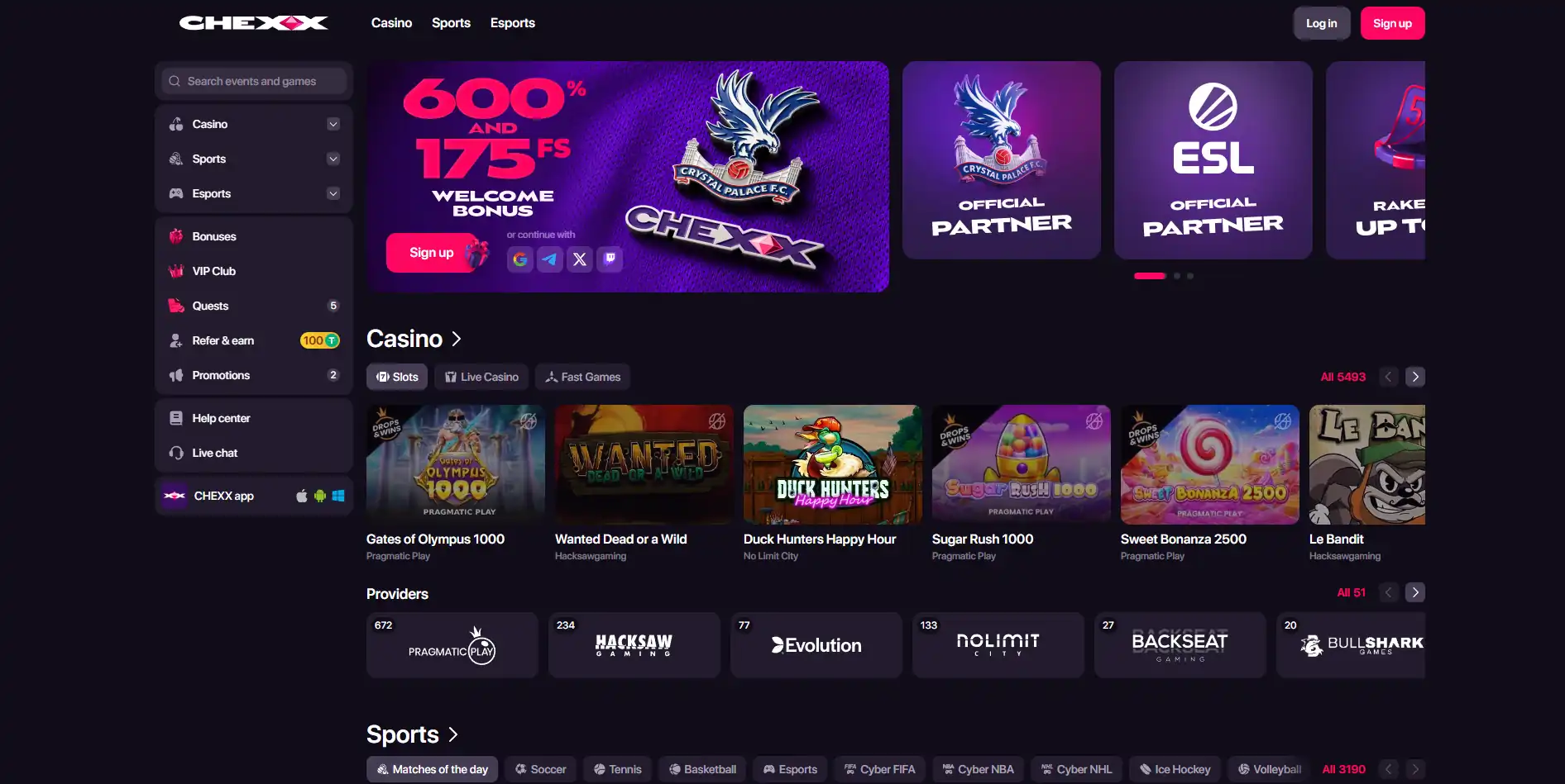 Kategori rasmi dalam lobi permainan CHEXX